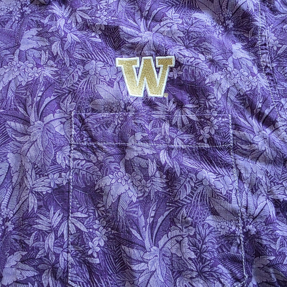 Tommy Bahama 100% Silk Purple Hawaian U Of W Huskies Print Men's Shirt - Picture 5 of 11